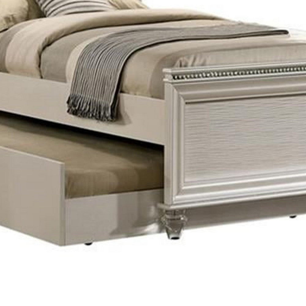 Benjara Jisoo Twin Size Bed, Pearl White Upholstery, Radial Arch Headboard