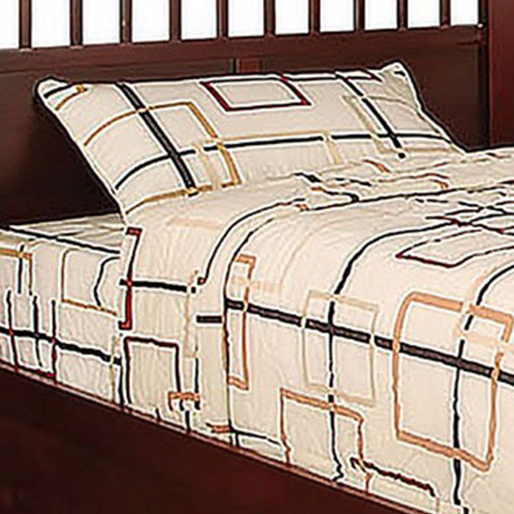Benjara Resy Twin Size Bed, Slatted Headboard And Side Drawers, Cherry Brown