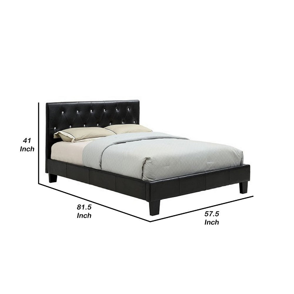 Benjara Legy Full Size Bed, Minimalist Button Tufted Black Faux Leather Upholstery
