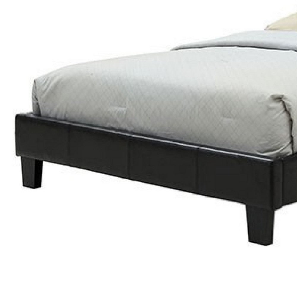 Benjara Legy Queen Size Bed, Button Tufted Black Faux Leather Upholstery