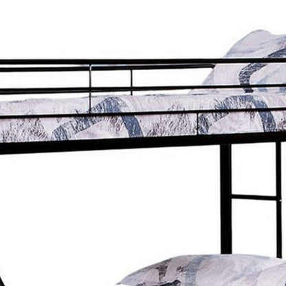 Benjara Fegy Twin over Full Bunk Bed with Ladder And Rails, Black Metal Frame
