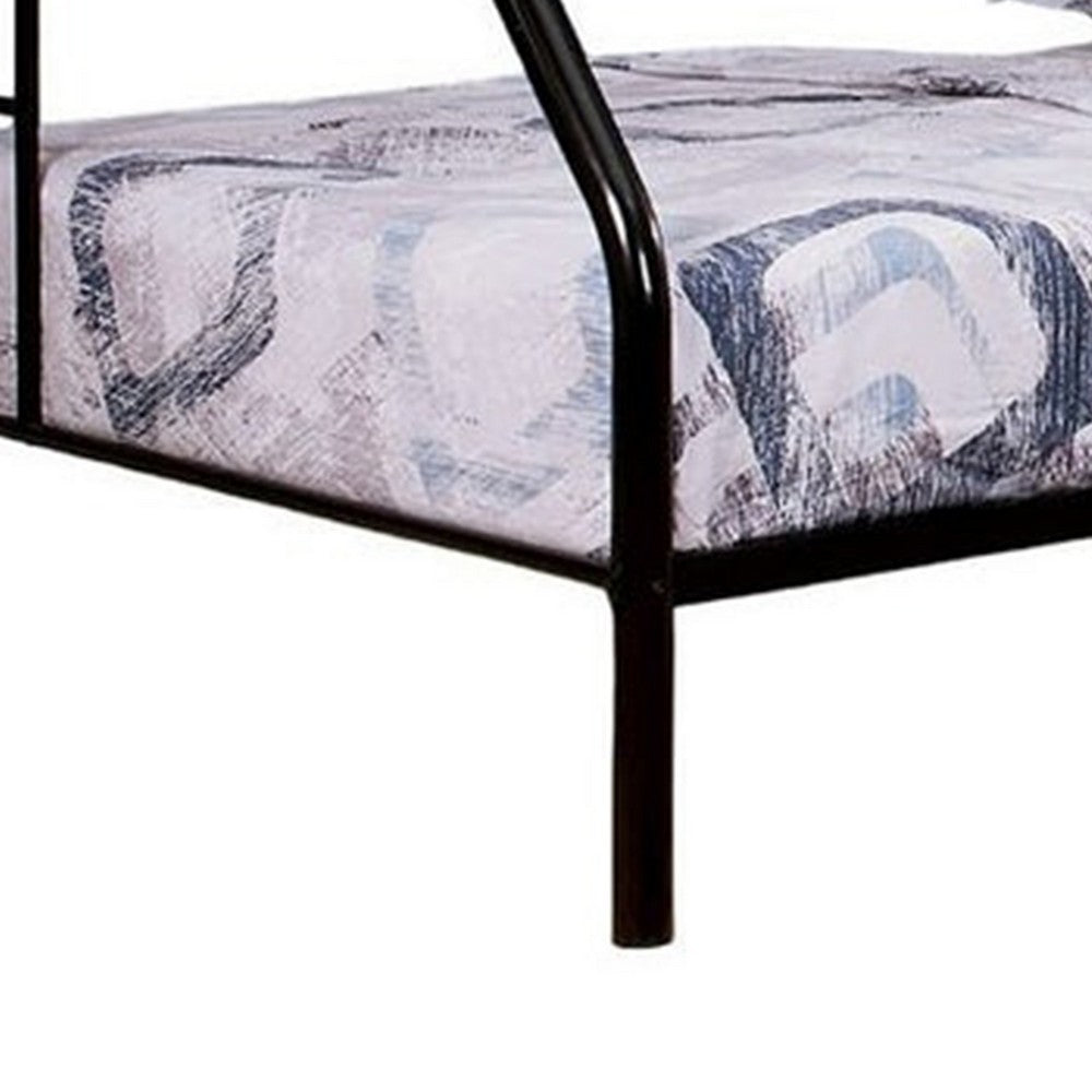 Benjara Fegy Twin over Full Bunk Bed with Ladder And Rails, Black Metal Frame