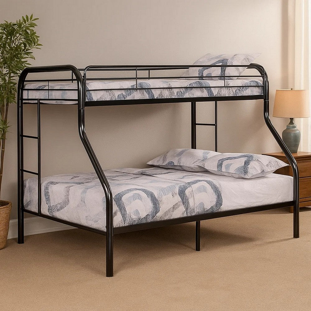 Benjara Fegy Twin over Full Bunk Bed with Ladder And Rails, Black Metal Frame