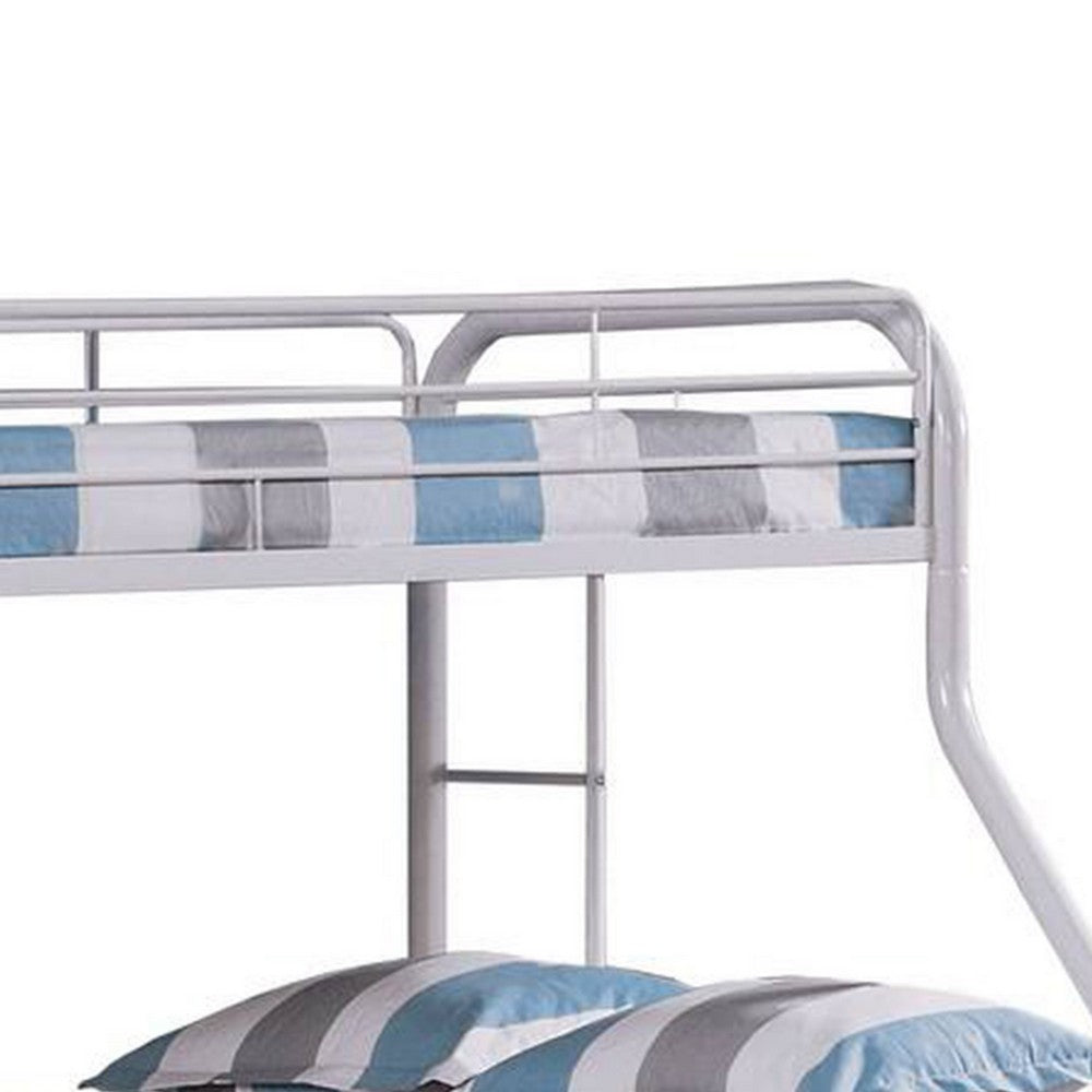 Benjara Fegy Twin over Full Bunk Bed with Ladder And Rails, Silver Metal Frame