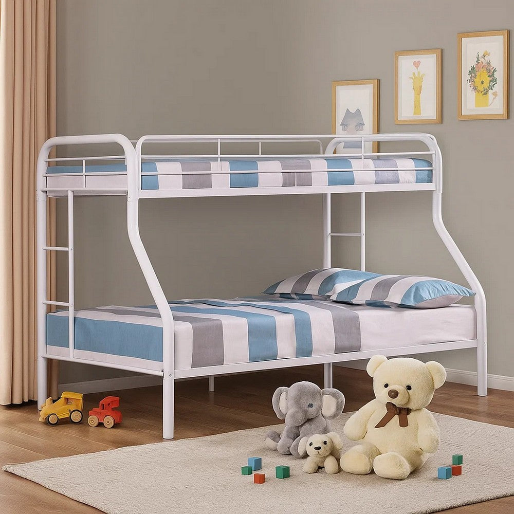 Benjara Fegy Twin over Full Bunk Bed with Ladder And Rails, Silver Metal Frame