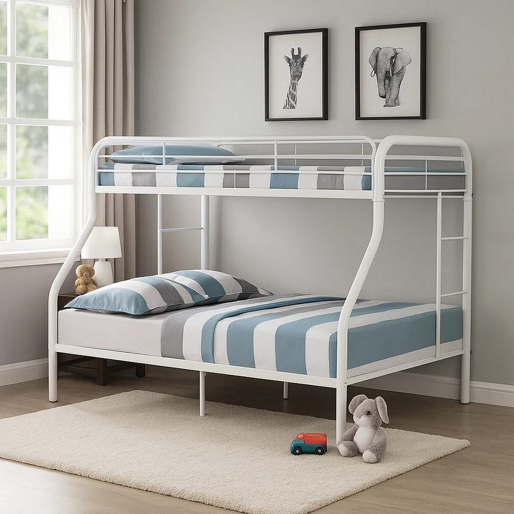 Benjara Fegy Twin over Full Bunk Bed with Ladder And Rails, Silver Metal Frame