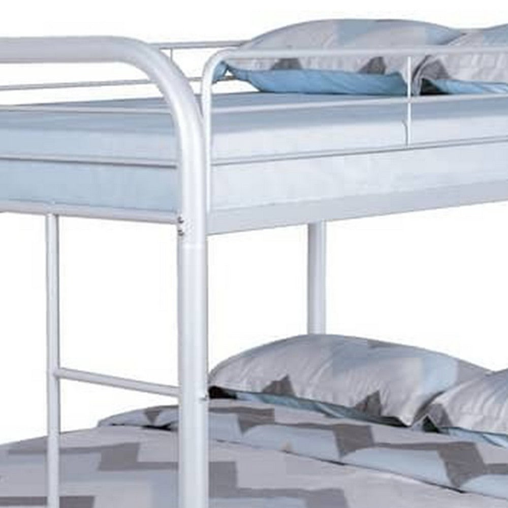 Benjara Fegy Full over Full Bunk Bed with Ladder And Rails, White Metal Frame