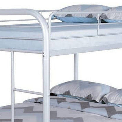 Benjara Fegy Full over Full Bunk Bed with Ladder And Rails, White Metal Frame
