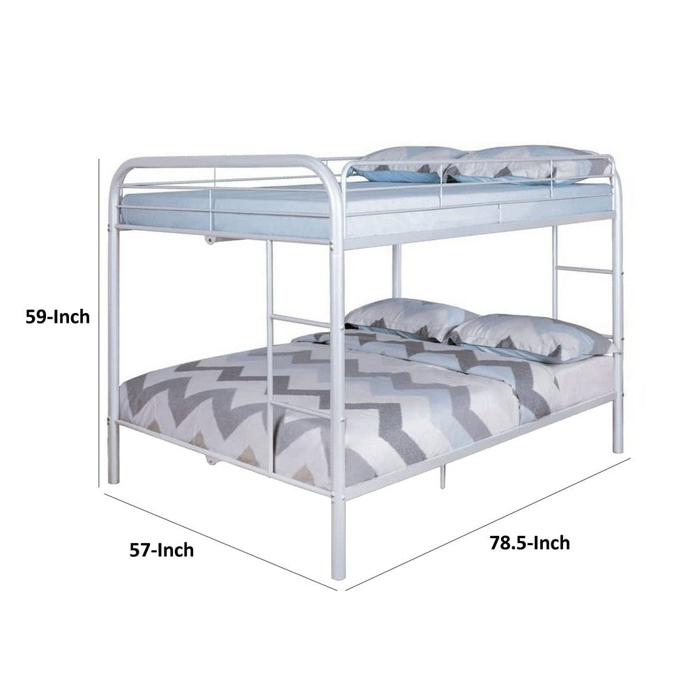Benjara Fegy Full over Full Bunk Bed with Ladder And Rails, White Metal Frame