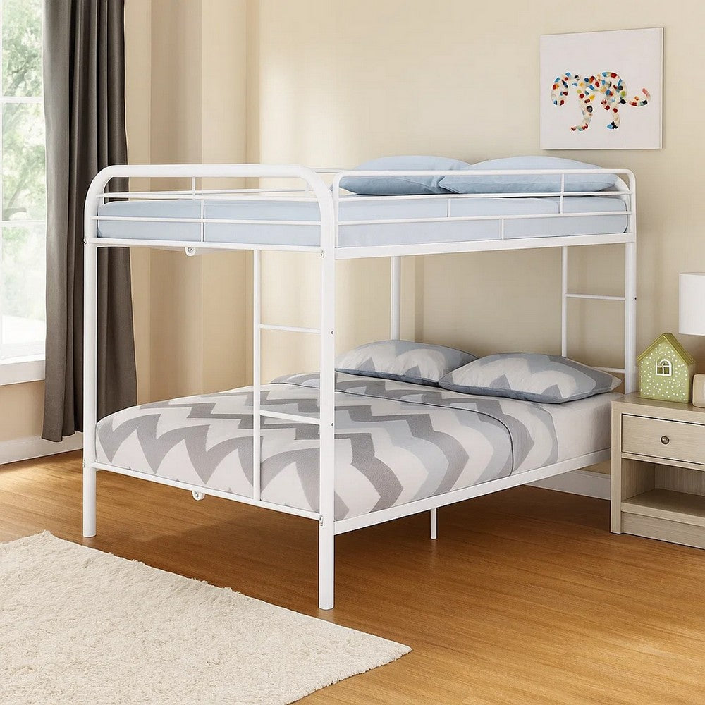 Benjara Fegy Full over Full Bunk Bed with Ladder And Rails, White Metal Frame