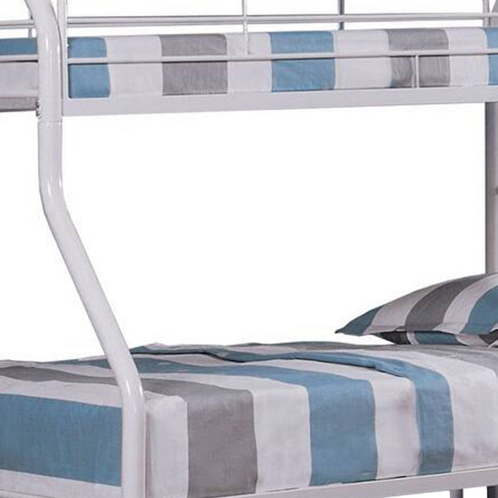 Benjara Fegy Twin over Full Bunk Bed with Ladder And Rails, White Metal Frame