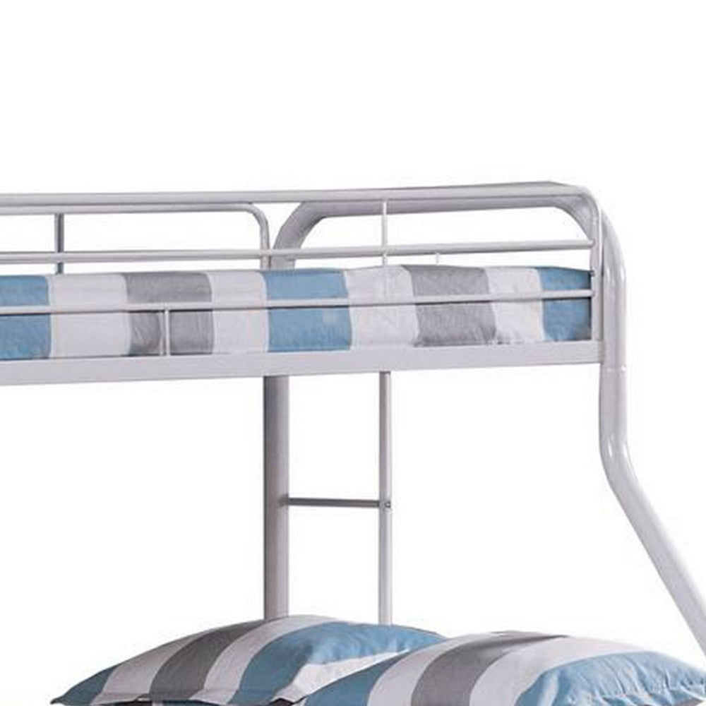 Benjara Fegy Twin over Full Bunk Bed with Ladder And Rails, White Metal Frame