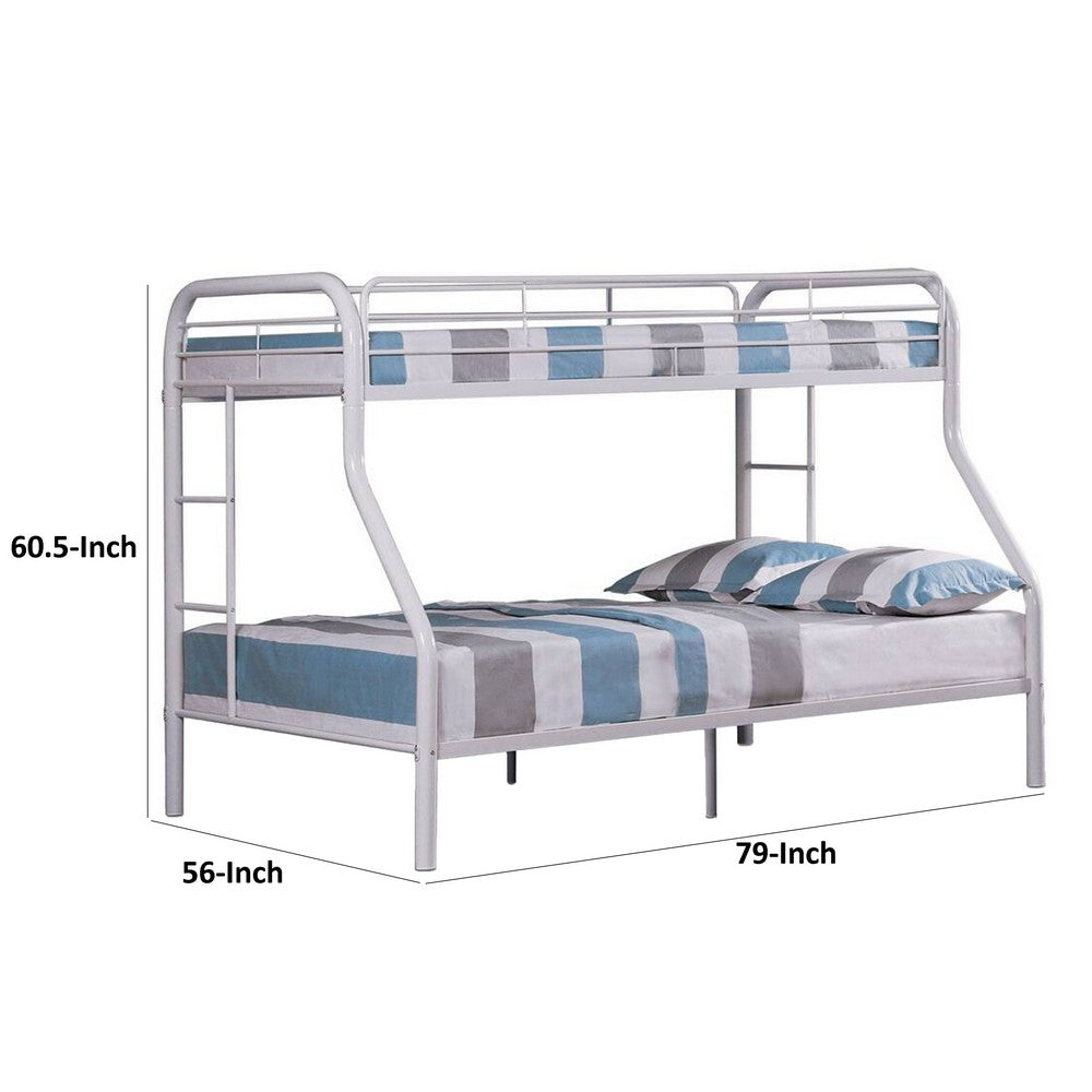 Benjara Fegy Twin over Full Bunk Bed with Ladder And Rails, White Metal Frame