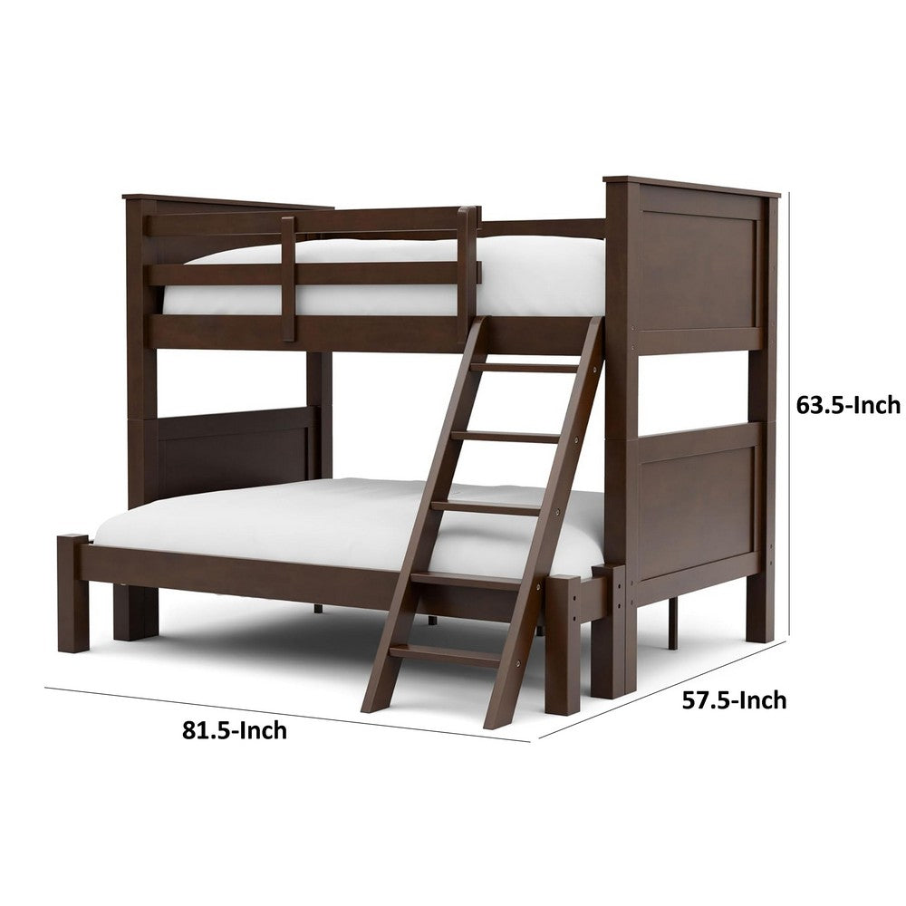 Benjara Zedy Twin over Full Bunk Bed with Ladder And Guardrails, Walnut Brown
