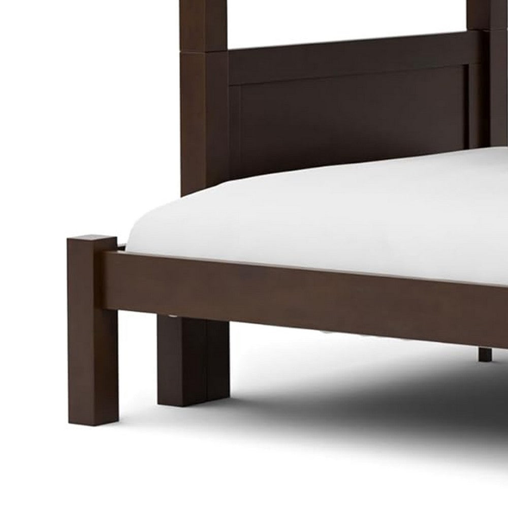 Benjara Zedy Twin over Twin Bunk Bed, Ladder And Guardrails, Walnut Brown Wood
