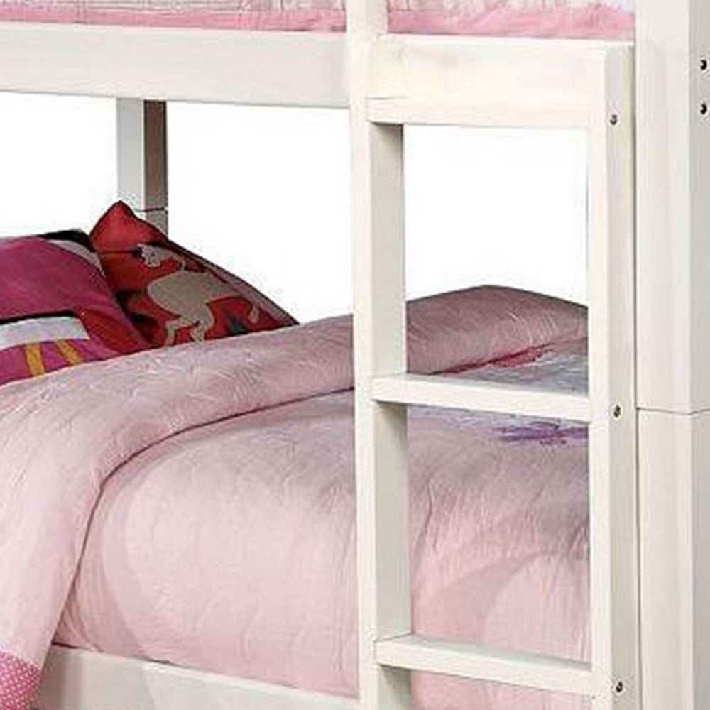 Benjara Nedy Full over Full Bunk Bed with Attached Ladder, White Solid Wood