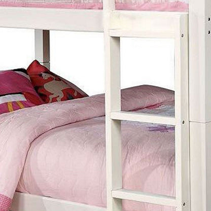 Benjara Nedy Full over Full Bunk Bed with Attached Ladder, White Solid Wood