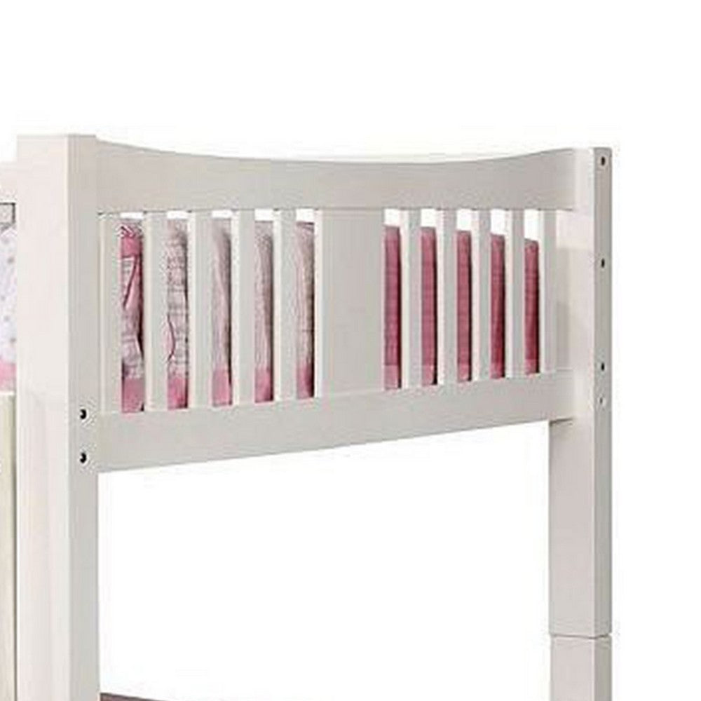 Benjara Nedy Full over Full Bunk Bed with Attached Ladder, White Solid Wood
