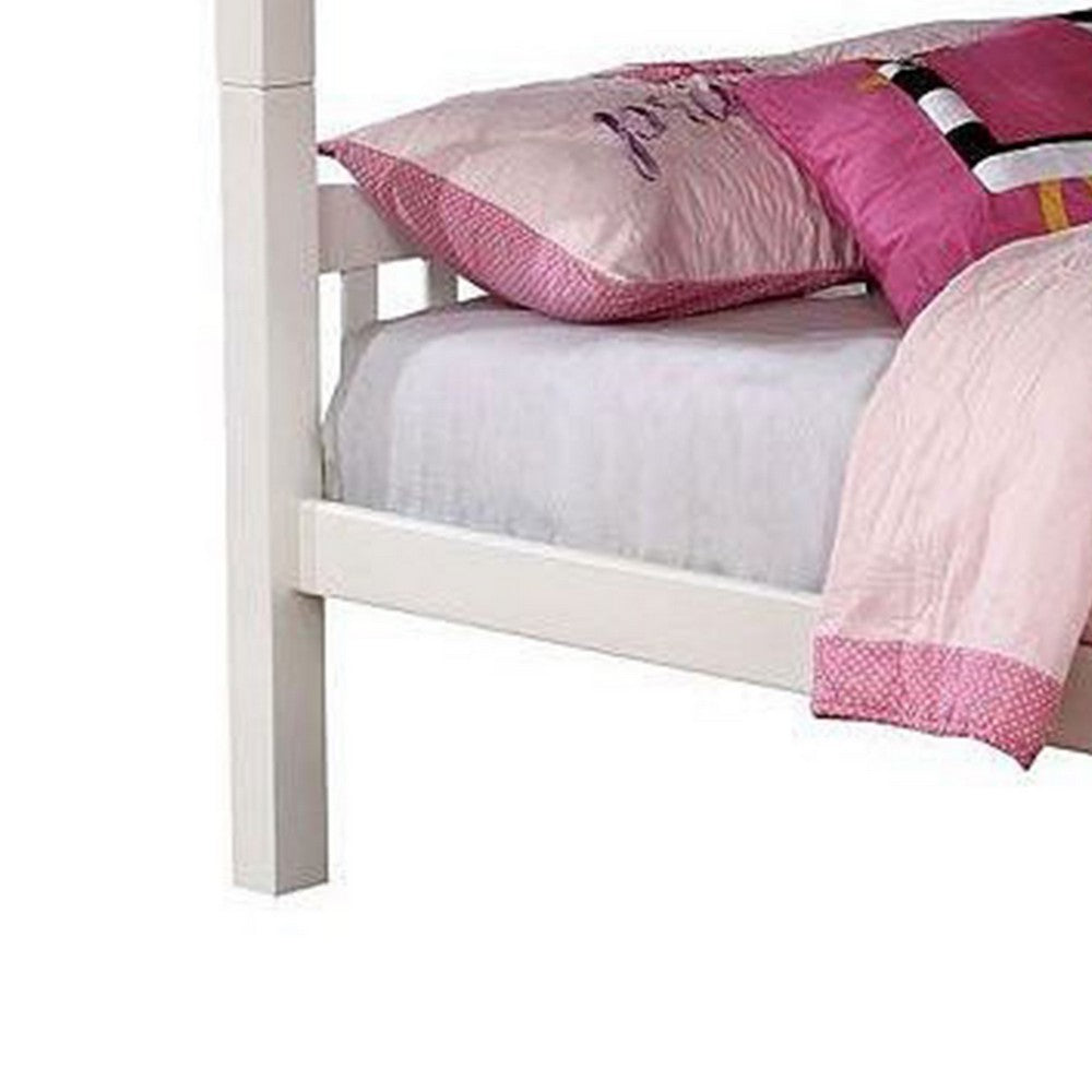 Benjara Nedy Full over Full Bunk Bed with Attached Ladder, White Solid Wood