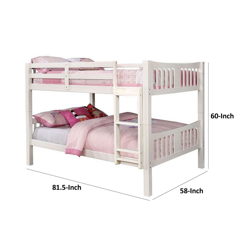 Benjara Nedy Full over Full Bunk Bed with Attached Ladder, White Solid Wood