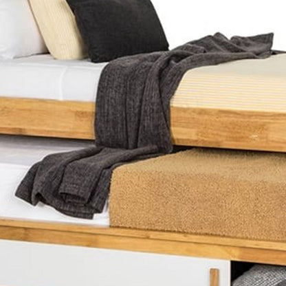 Benjara Dilu Twin Size Captain Bed with Storage Trundle, Light Oak Brown