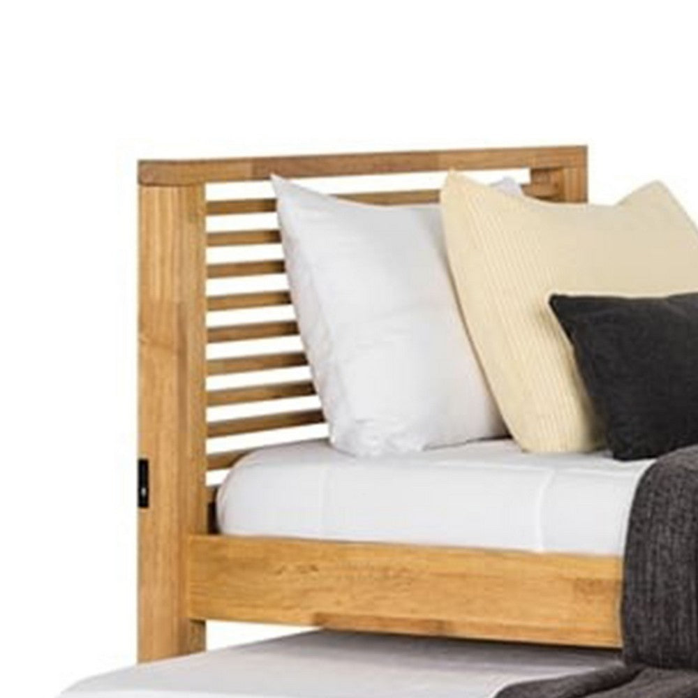 Benjara Dilu Twin Size Captain Bed with Storage Trundle, Light Oak Brown