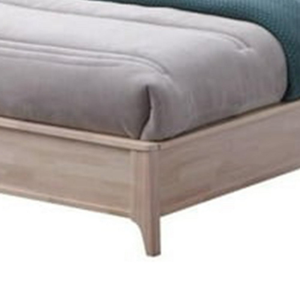 Benjara Vasu Twin Size Bed, Reeded Headboard, Whitewash Solid Rubberwood