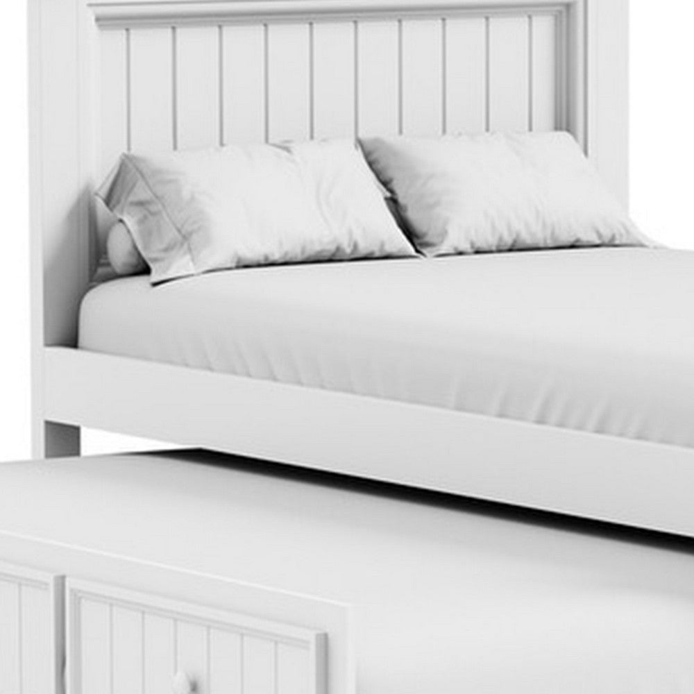 Benjara Toli Twin Captain Bed w Trundle, Drawers, White Curved Panel Headboard