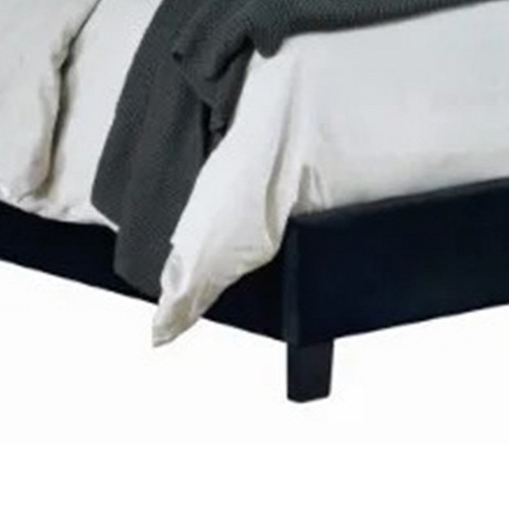 Benjara Hiu Queen Size Bed, Wingback Headboard in Black Velvet Like Upholstery
