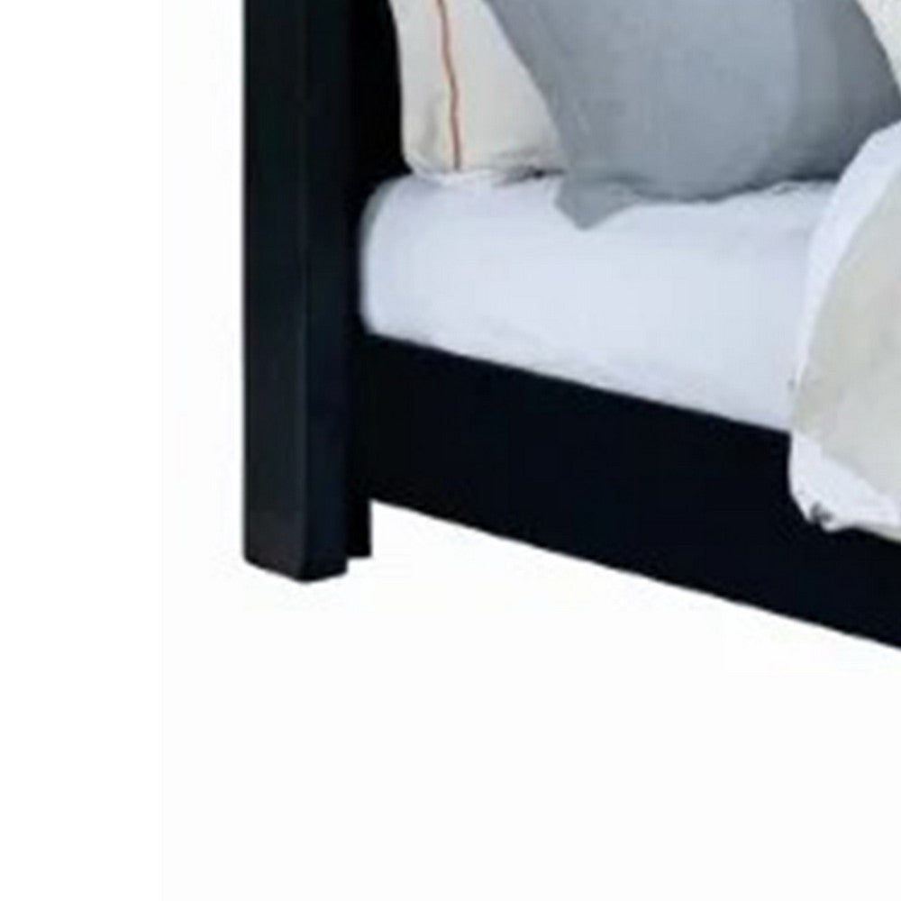 Benjara Hiu Queen Size Bed, Wingback Headboard in Black Velvet Like Upholstery