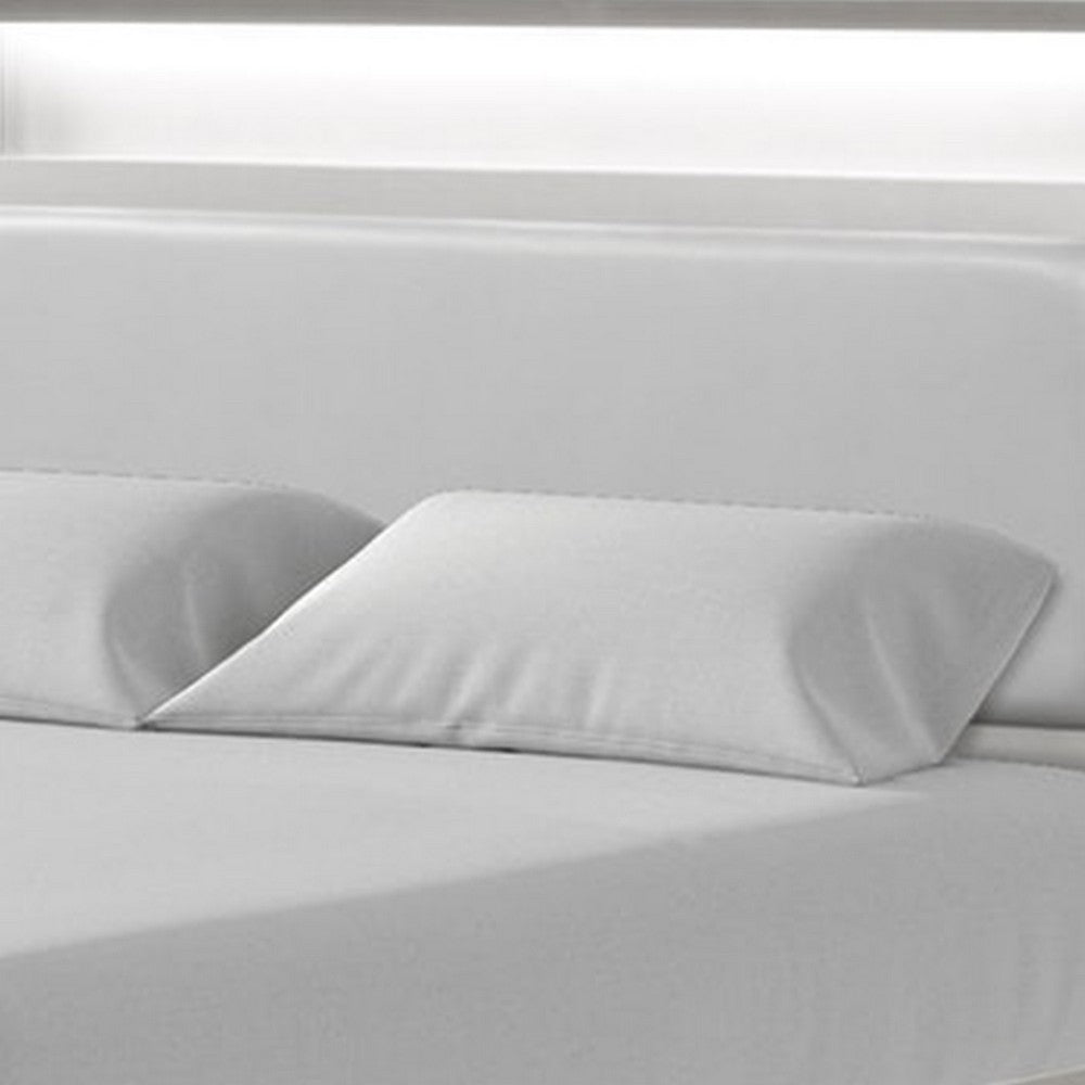 Benjara Broy Full Size Bed w LED Bookcase Headboard, Champagne Silver Veneer