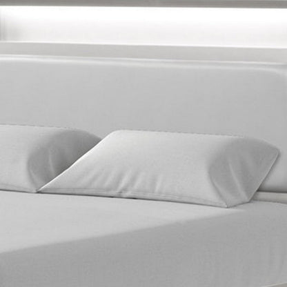 Benjara Broy Full Size Bed w LED Bookcase Headboard, Champagne Silver Veneer