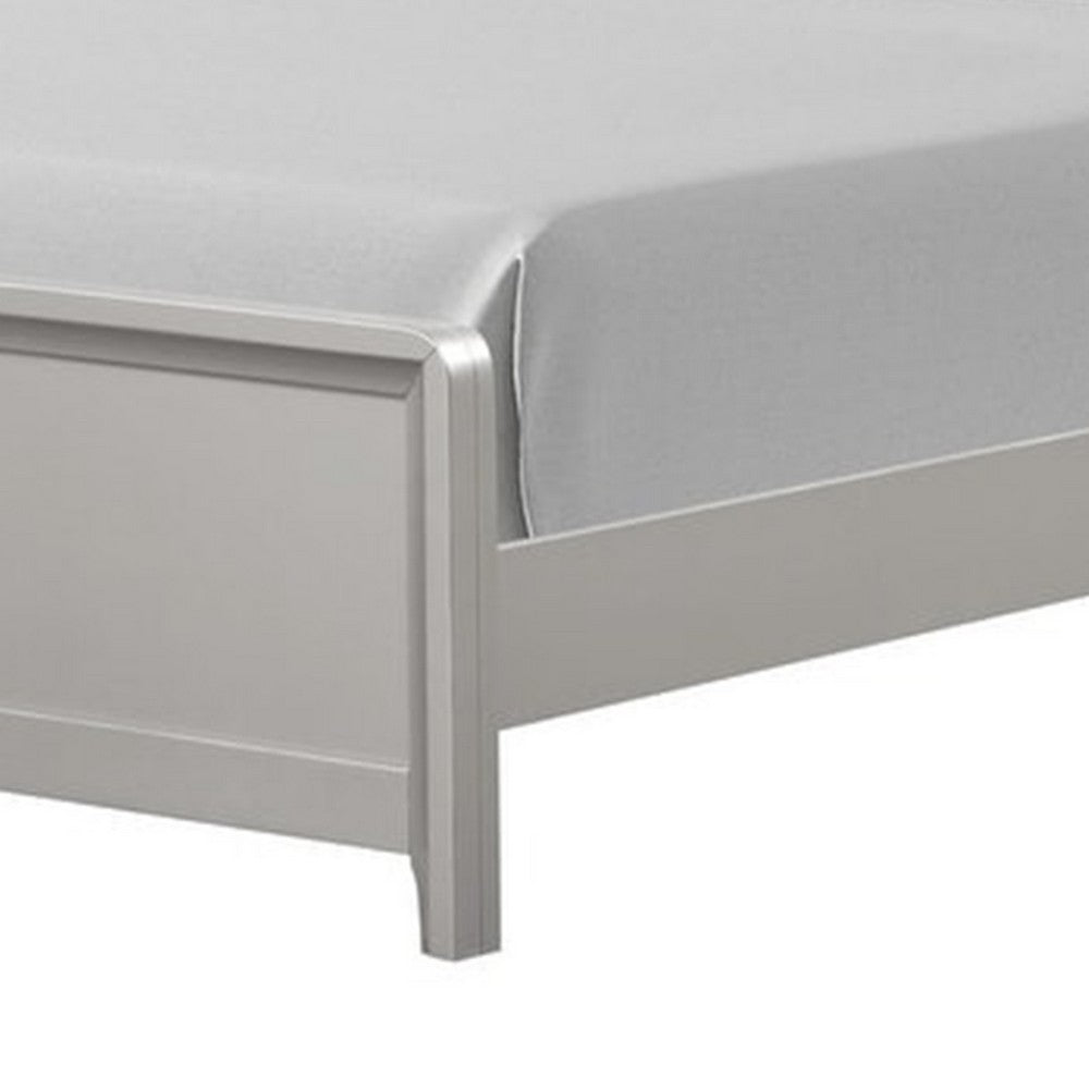 Benjara Broy Full Size Bed w LED Bookcase Headboard, Champagne Silver Veneer