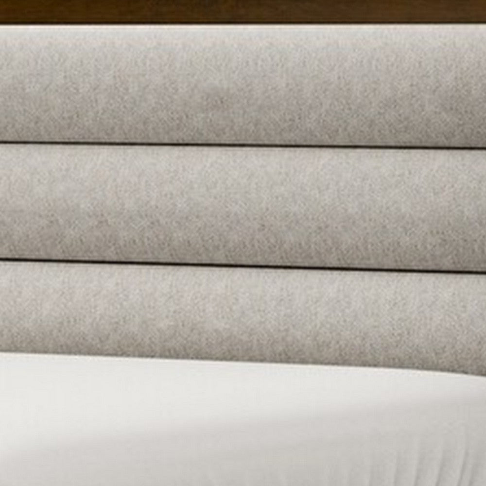 Benjara Cair Queen Bed, Channel Tufted Light Gray Fabric Upholstered, Brown