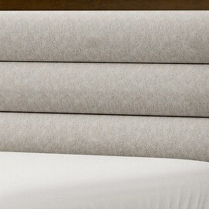 Benjara Cair Queen Bed, Channel Tufted Light Gray Fabric Upholstered, Brown