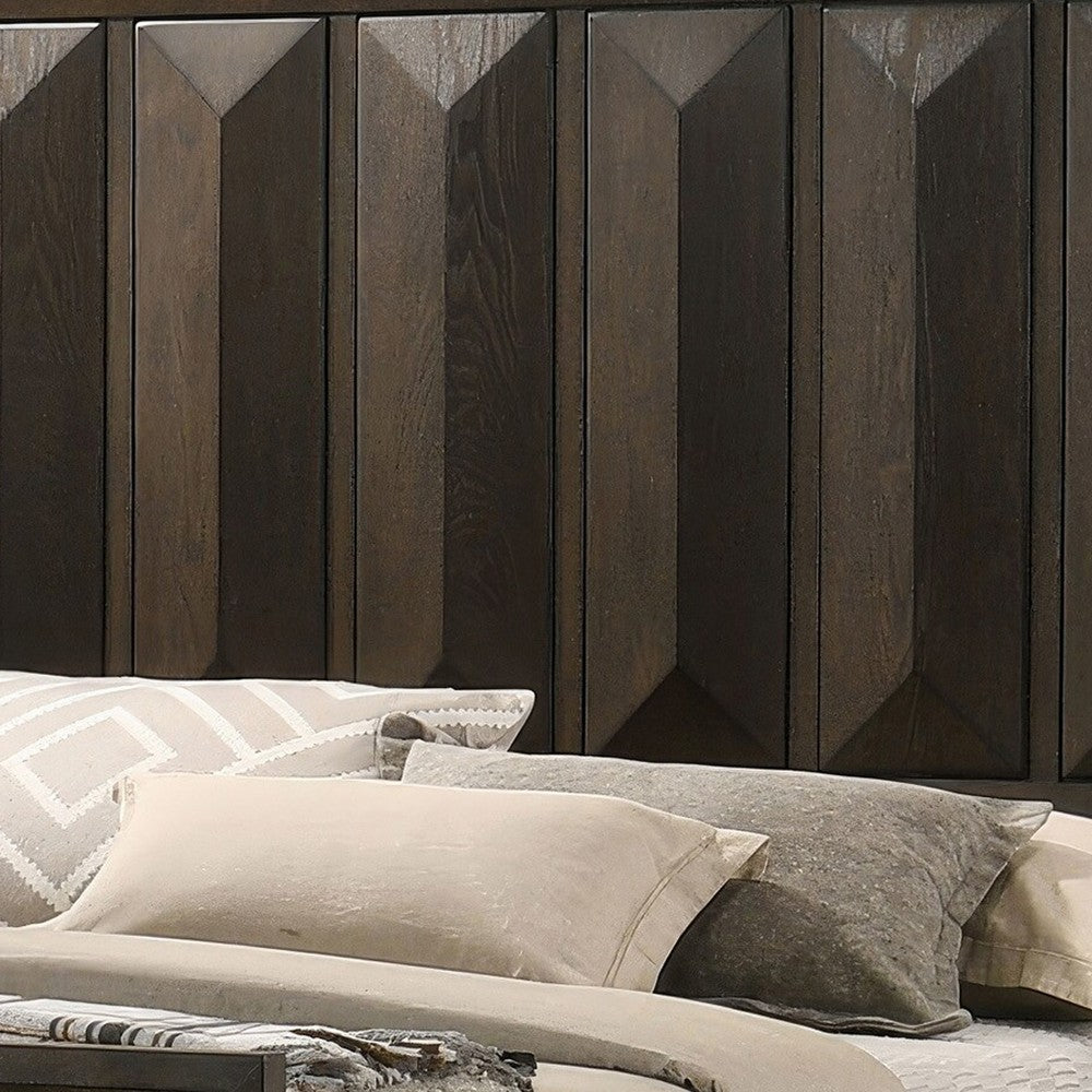 Benjara Fema King Bed, Vertical Facet Headboard And Footboard, Espresso Brown