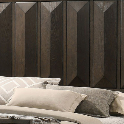 Benjara Fema King Bed, Vertical Facet Headboard And Footboard, Espresso Brown