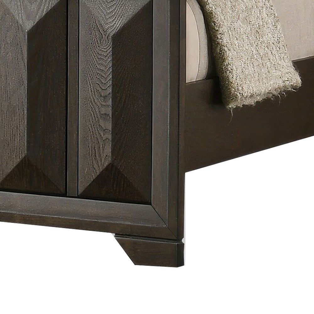 Benjara Fema King Bed, Vertical Facet Headboard And Footboard, Espresso Brown