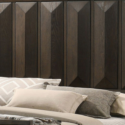 Benjara Fema Queen Bed, Vertical Facet Headboard And Footboard, Espresso Brown