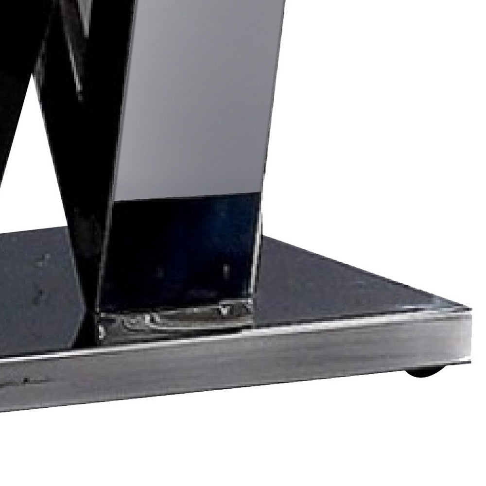 Benjara Vily Side End Table, 24 Inch Faux Marble Top, V-Style Chrome Pedestal