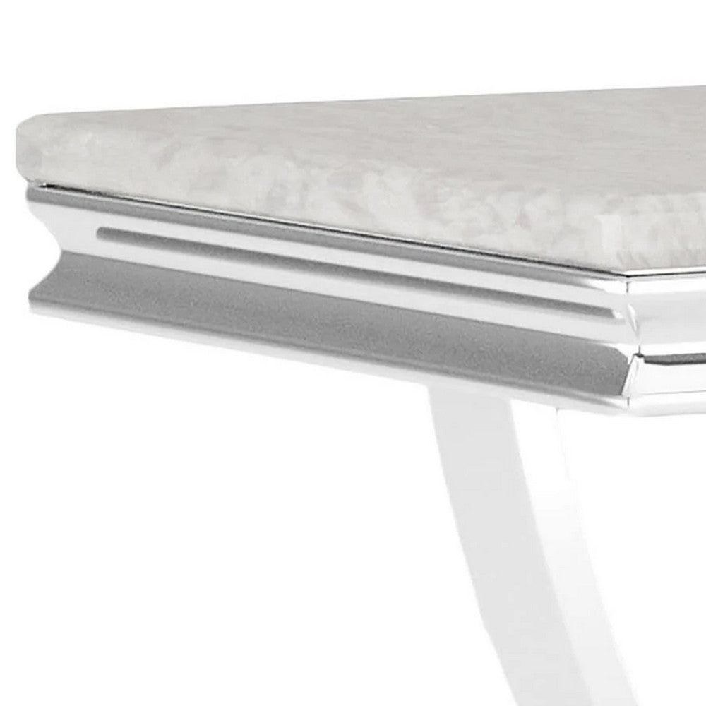 Benjara Wety Side End Table, 24 Inch Faux Marble Top, Curved Chrome Pedestal