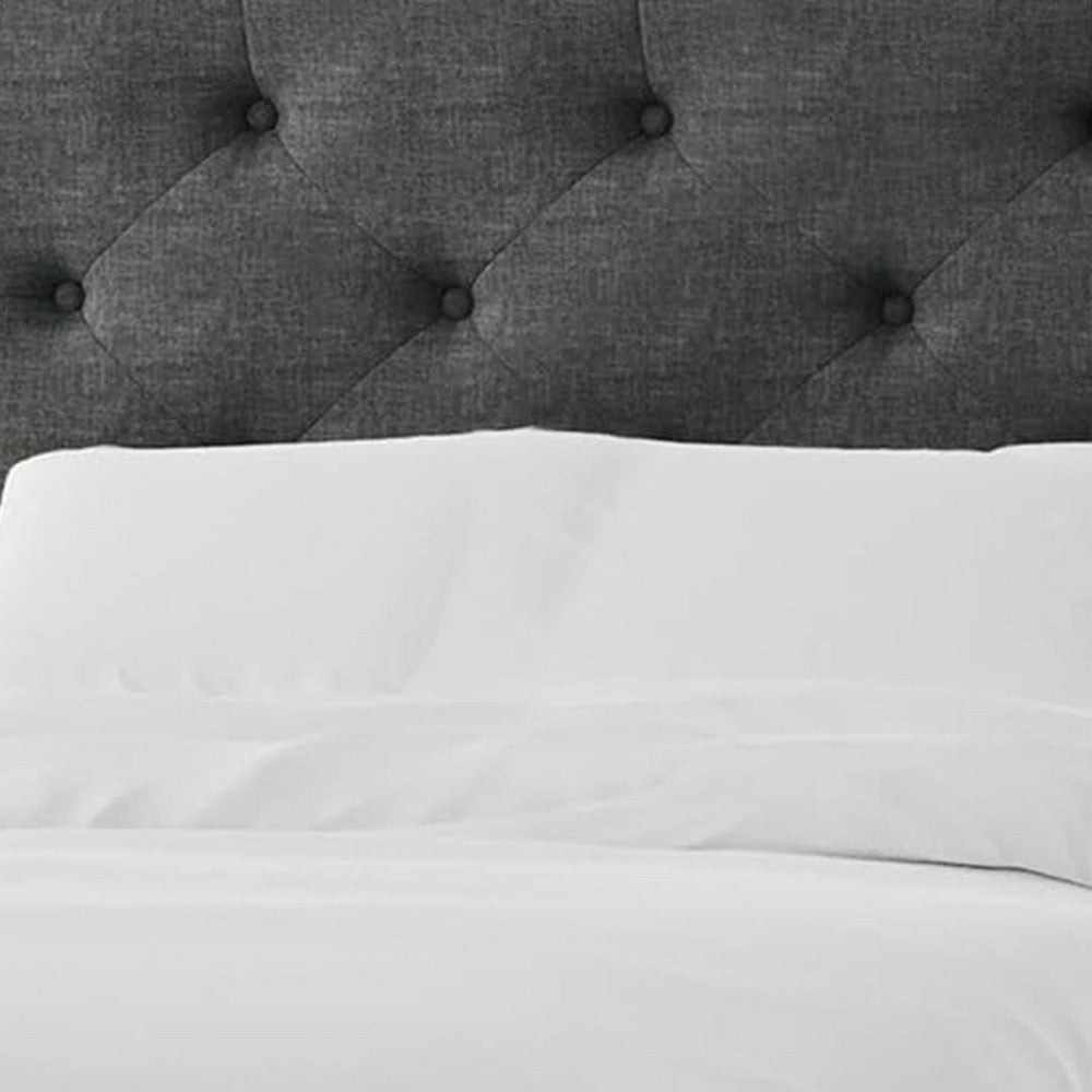 Benjara Sya Full Size Bed w Tufted Headboard, Underbed Storage, Dark Gray