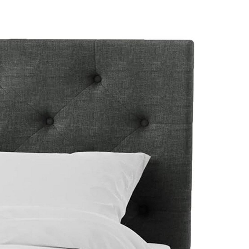Benjara Sya Full Size Bed w Tufted Headboard, Underbed Storage, Dark Gray