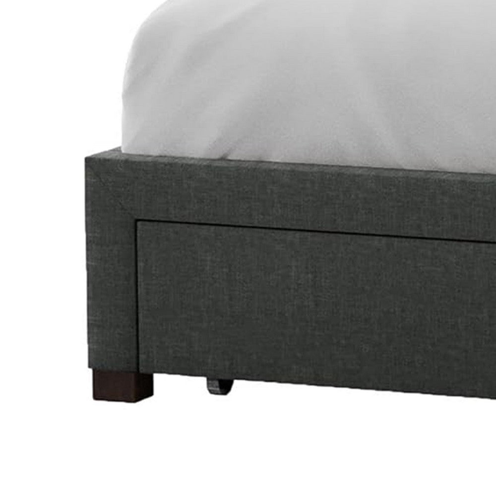 Benjara Sya Full Size Bed w Tufted Headboard, Underbed Storage, Dark Gray