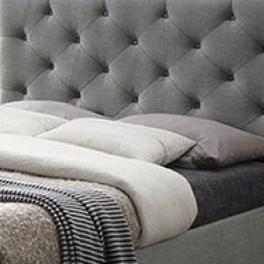 Benjara Sya Full Size Bed w Button Tufted Upholstery, Underbed Storage, Gray
