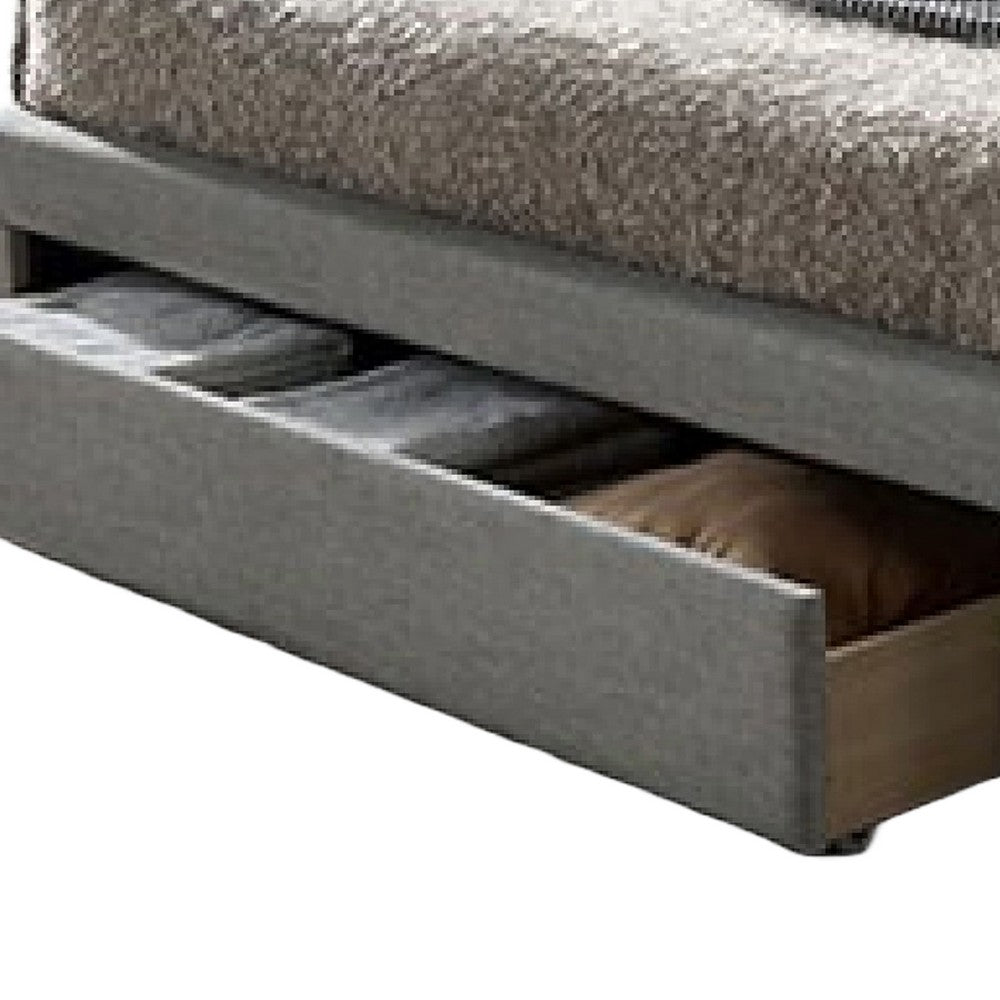Benjara Sya Full Size Bed w Button Tufted Upholstery, Underbed Storage, Gray