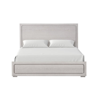 Benjara Thorne Queen Bed, Panel Design, Rounded Edges, White Oak Wood