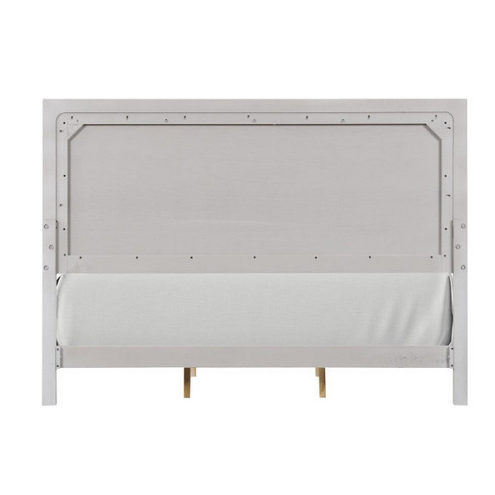 Benjara Thorne Queen Bed, Panel Design, Rounded Edges, White Oak Wood