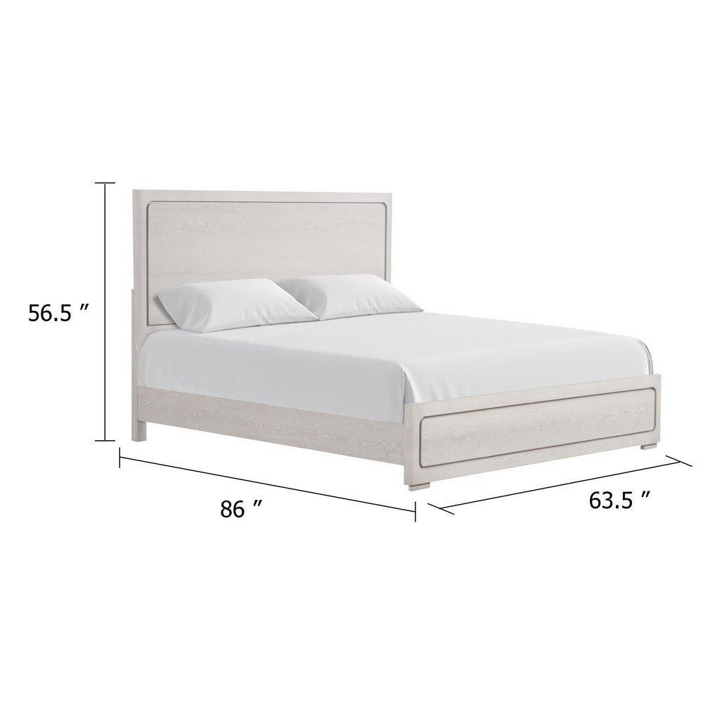 Benjara Thorne Queen Bed, Panel Design, Rounded Edges, White Oak Wood