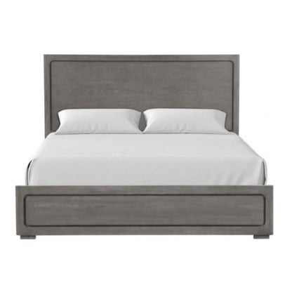 Benjara Thorne Queen Bed, Panel Design, Rounded Edges, Warm Gray Wood